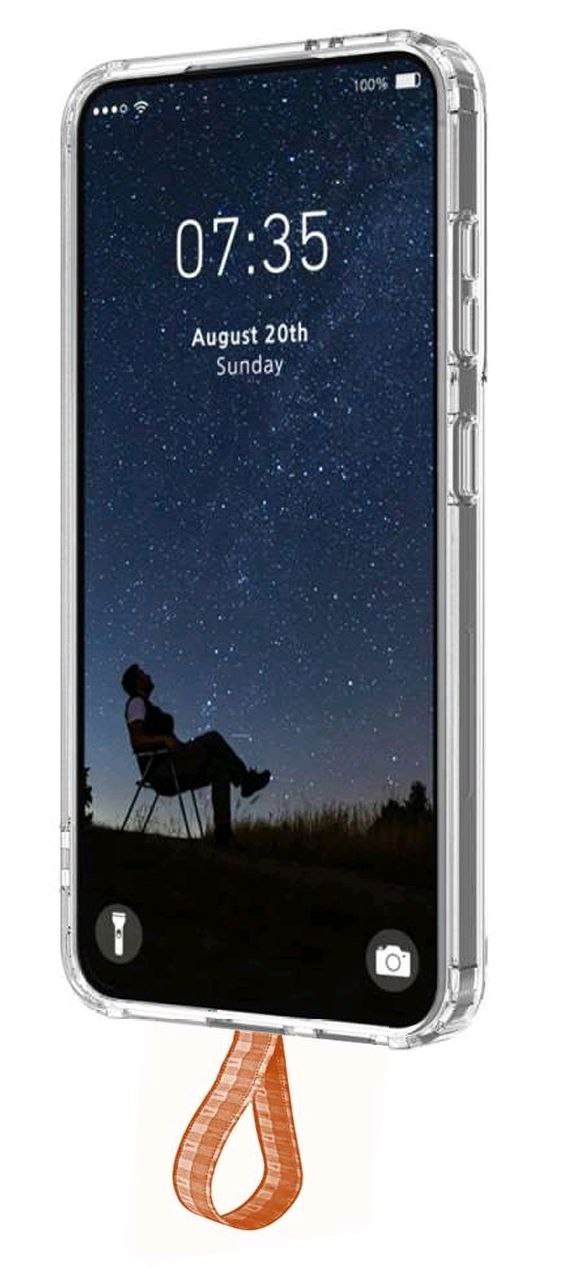 Smartphone avec coque Pinqi et cordon orange